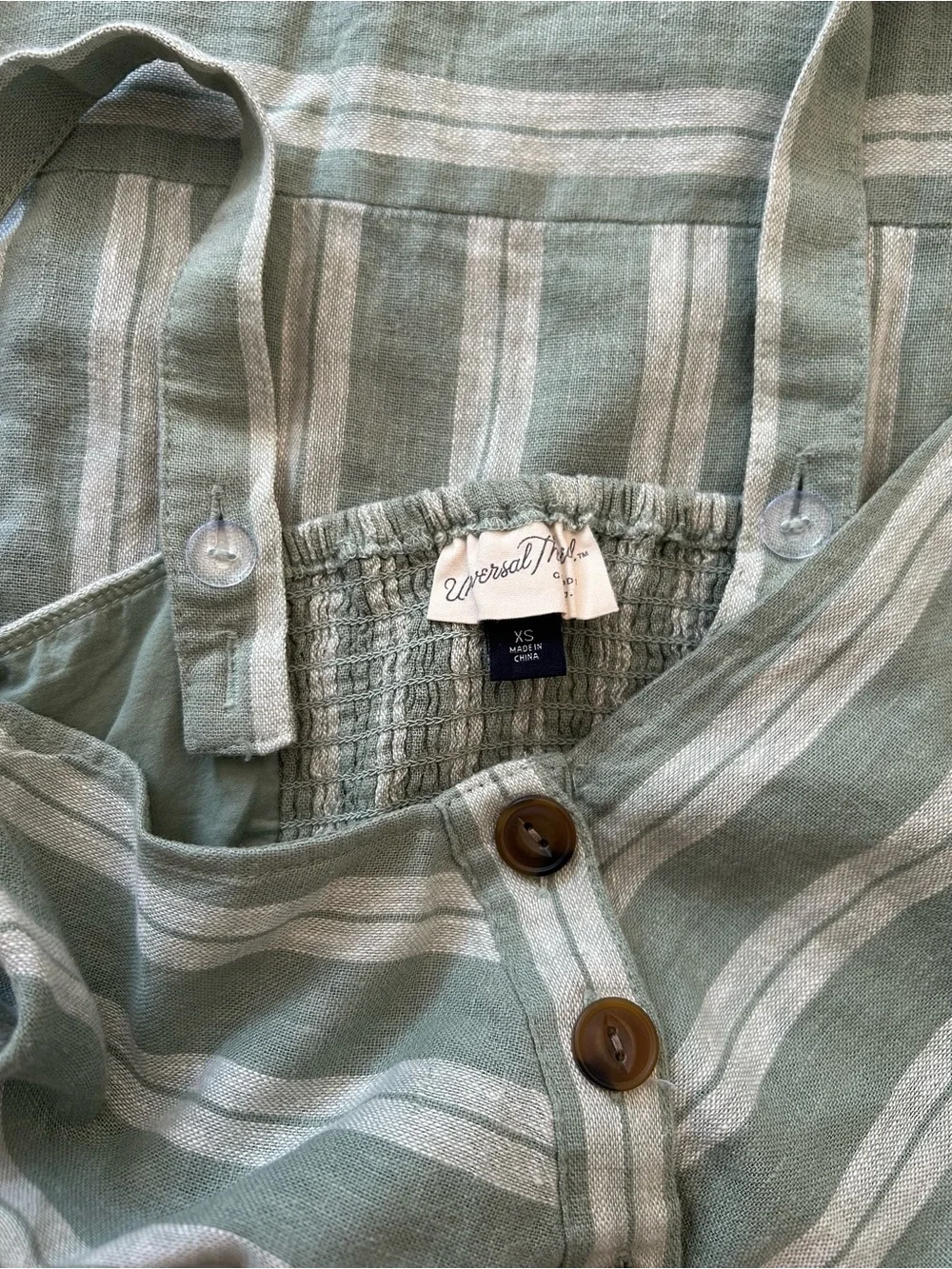 Striped Sage Green Button-Front Dress